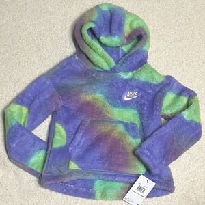Nike Girls' Tie Dye Fuzzy Sherpa Hoodie Light Thistle Size 6 NWT